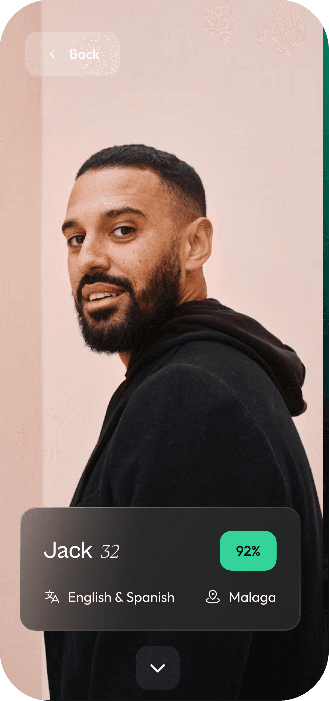 IDLING app profile screen with verified match details