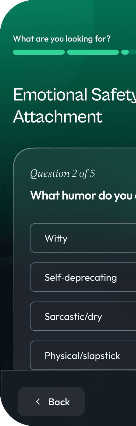 IDLING questionnaire screen about preferences and humor